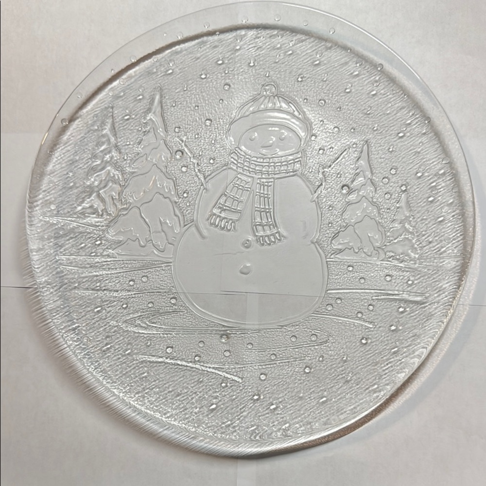 Pilgrim Glass Textured Snowman 12” Platter
